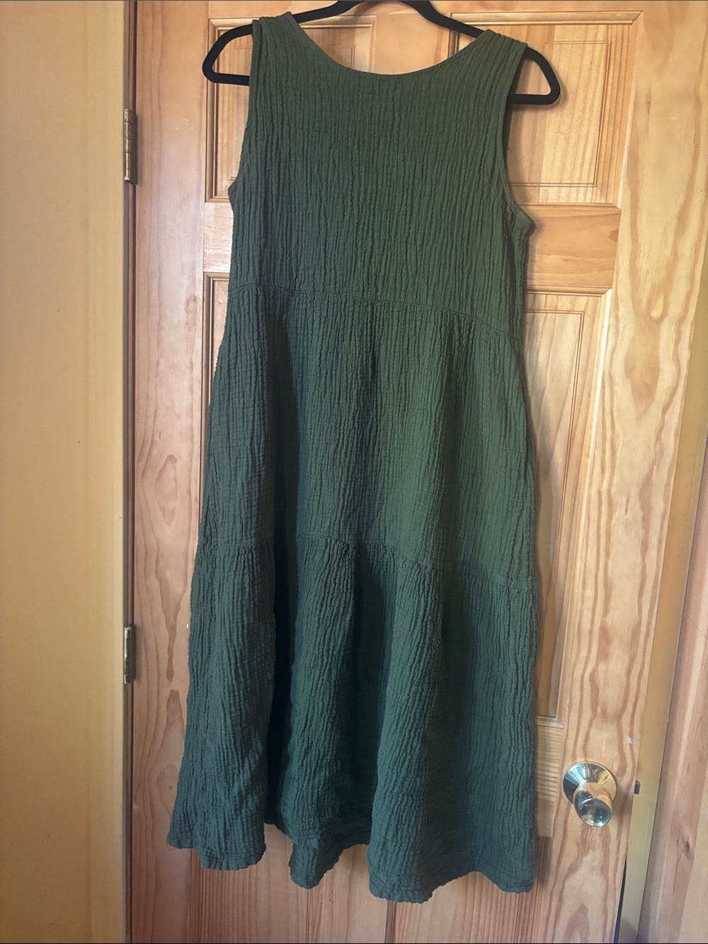 Sleeveless Olive Green Textured Midi Dress